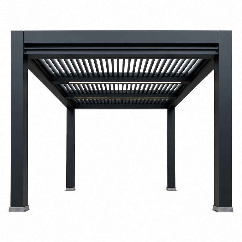 Aluminum Pergola, Rainproof, Electrically Adjustable Gazebo, Electric Louvered Awning, Outdoor Patio Sunshade.