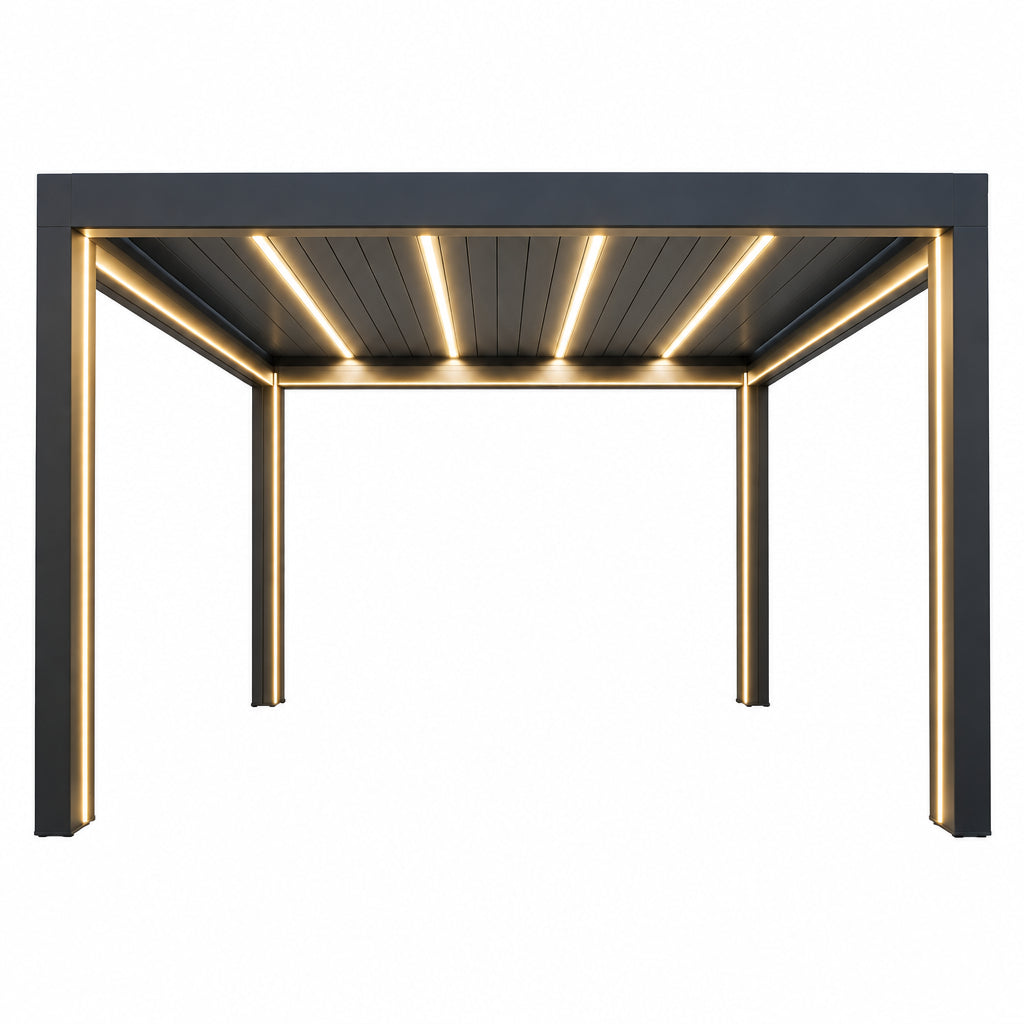 Aluminum Pergola, Rainproof, Electrically Adjustable Gazebo, Electric Louvered Awning, Outdoor Patio Sunshade.
