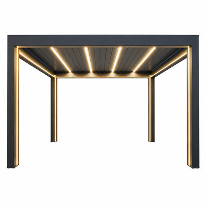 Aluminum Pergola, Rainproof, Electrically Adjustable Gazebo, Electric Louvered Awning, Outdoor Patio Sunshade.