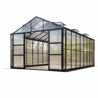 10X18 Ft Polycarbonate Greenhouse with Rain Gutter & 4 Roof Vents, Heavy Duty Aluminum Greenhouse for Outdoor Garden Backyard, Black