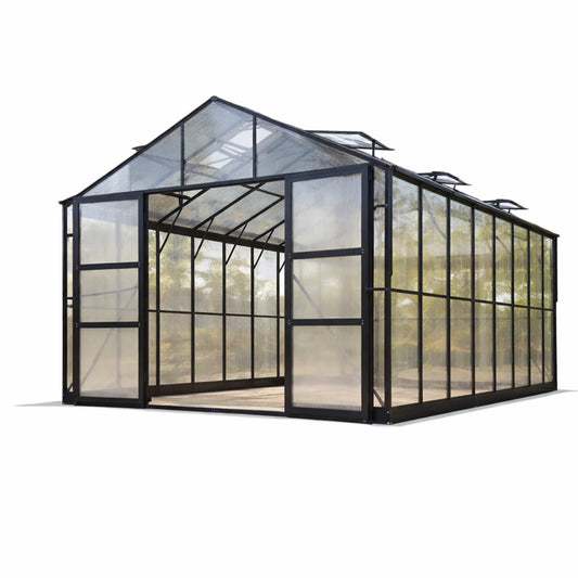 10X18 Ft Polycarbonate Greenhouse with Rain Gutter & 4 Roof Vents, Heavy Duty Aluminum Greenhouse for Outdoor Garden Backyard, Black