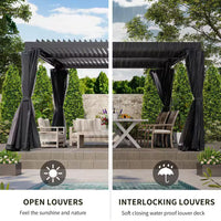 12 Ft. X 20 Ft. Black Aluminum Outdoor Adjustable Louvered Pergola with Waterproof Roof
