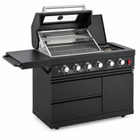 46" Outdoor BBQ Island Grill (No Sink/Fridge), 75,300 BTU 4 Burners + Side Burner, Infrared Rear Burner, LP/NG Convertible, Granite Top, Rotisserie, Stainless Steel Outdoor Kitchen Island