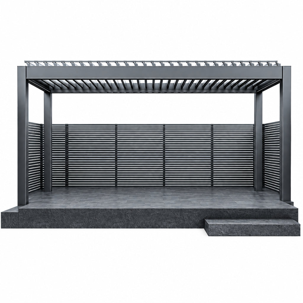 Aluminum Pergola, Rainproof, Electrically Adjustable Gazebo, Electric Louvered Awning, Outdoor Patio Sunshade.