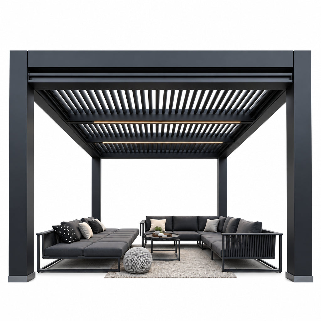 Aluminum Pergola, Rainproof, Electrically Adjustable Gazebo, Electric Louvered Awning, Outdoor Patio Sunshade.