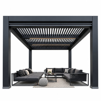 Aluminum Pergola, Rainproof, Electrically Adjustable Gazebo, Electric Louvered Awning, Outdoor Patio Sunshade.