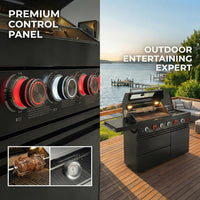 46" Outdoor BBQ Island Grill (No Sink/Fridge), 75,300 BTU 4 Burners + Side Burner, Infrared Rear Burner, LP/NG Convertible, Granite Top, Rotisserie, Stainless Steel Outdoor Kitchen Island