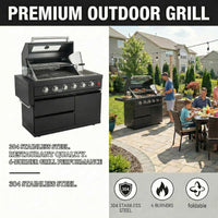 46" Outdoor BBQ Island Grill (No Sink/Fridge), 75,300 BTU 4 Burners + Side Burner, Infrared Rear Burner, LP/NG Convertible, Granite Top, Rotisserie, Stainless Steel Outdoor Kitchen Island