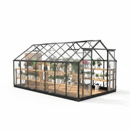 Greenhouses for Outdoors, 8X14.2 FT Polycarbonate Greenhouses with 2 Adjustable Roof Vent, Windproof, Walk-In Aluminum Frame Green Houses for outside with Sliding Door, Garden (8X14.2Ft)