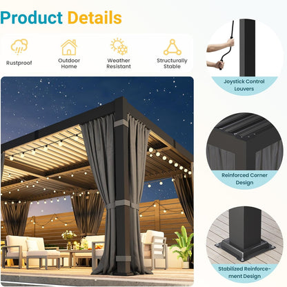Pergola 12'X20' with Adjustable Roof & Thick Aluminum Frame for All Weather