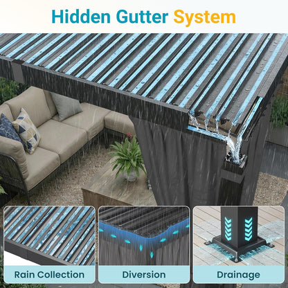 Pergola 12'X20' with Adjustable Roof & Thick Aluminum Frame for All Weather